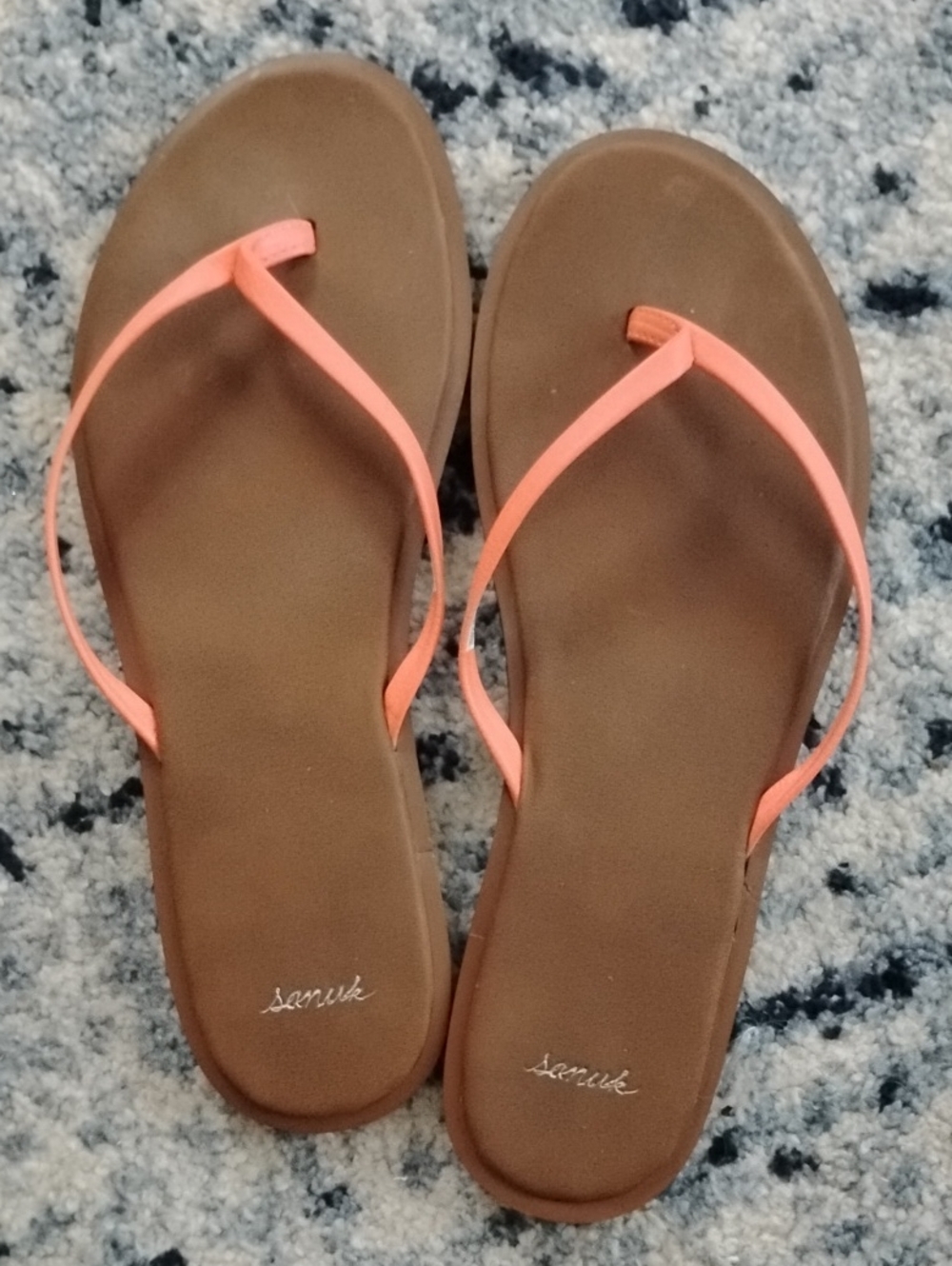 Sanuk Coral Pink Strap Brown Footbed Sandals